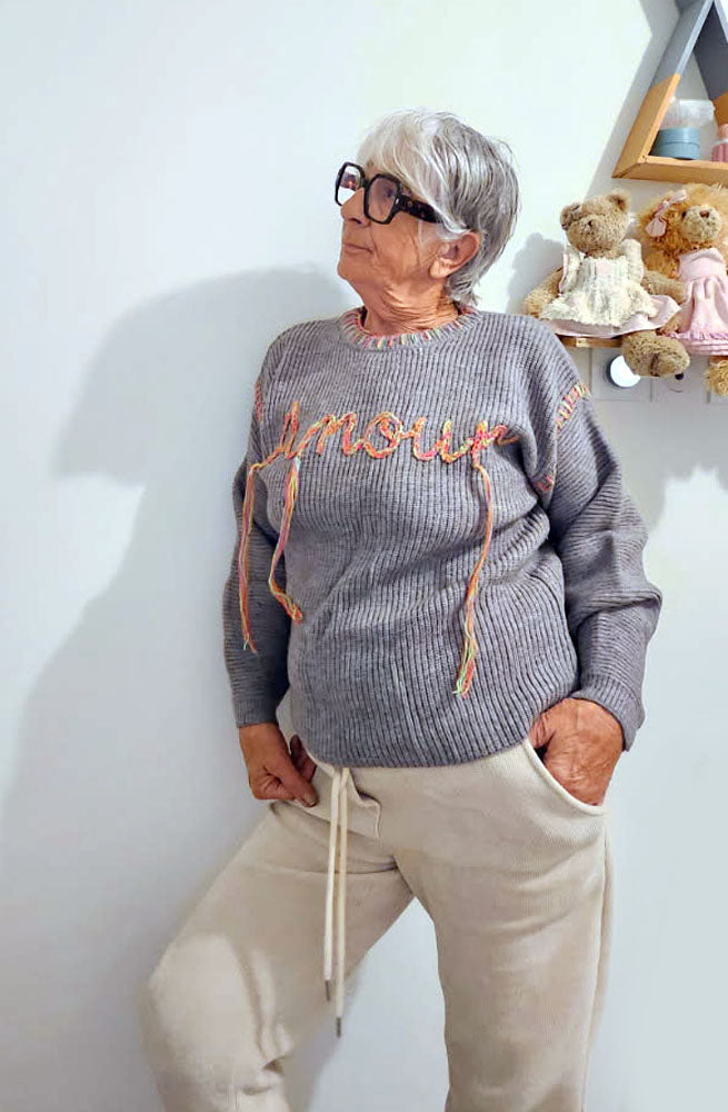 Pull Oversize Amour Gris