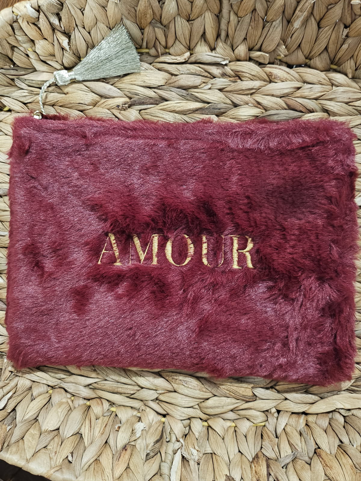 Pochette Fourrure Amour bordeaux